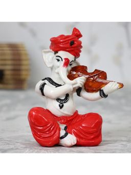 eCraftIndia - Red Lord Ganesha Idol Playing Violin Showpiece