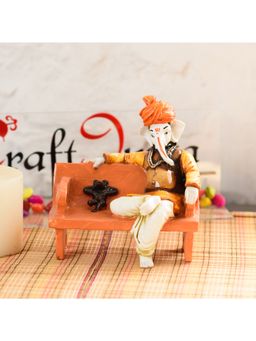 eCraftIndia - Lord Ganesha Idol Sitting with Mouse On Bench Showpiece