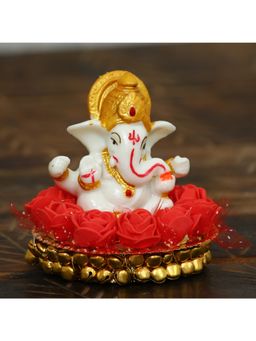 eCraftIndia - Lord Ganesha Idol On Red Roses Floral Plate