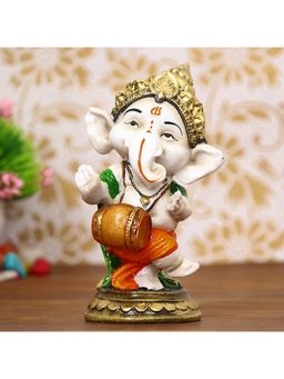 eCraftIndia - Polyresin Lord Ganesha Idol Playing Dholak Showpiece