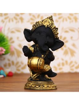 eCraftIndia - Black Lord Ganesha Idol Playing Dholak Showpiece