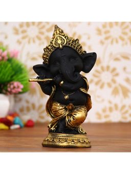 eCraftIndia - Black Lord Ganesha Idol Playing Flute Showpiece