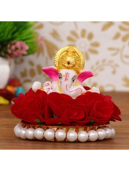 eCraftIndia - Lord Ganesha Idol On Handcrafted Red Flowers Plate