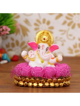 eCraftIndia - Polyresin Lord Ganesha Idol On Pink Roses Floral Plate