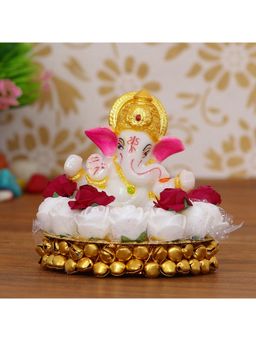 eCraftIndia - Lord Ganesha Idol On Plate with White Flowers