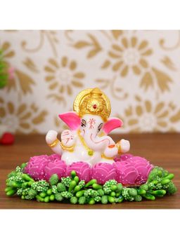 eCraftIndia - Lord Ganesha Idol On Plate with Pink Flowers