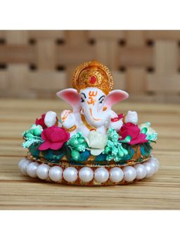 eCraftIndia - Lord Ganesha Idol On Plate with Colorful Flowers