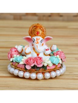 eCraftIndia - Lord Ganesha Idol On Plate with Colorful Flowers