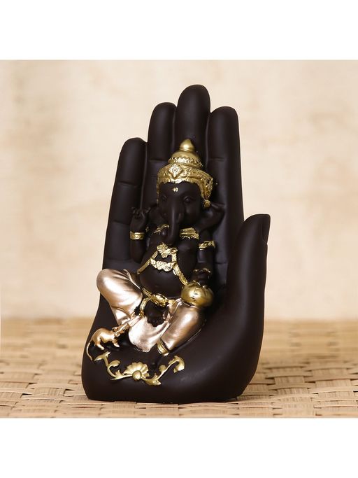 eCraftIndia Black and Golden Polyresin Palm Ganesha Idol