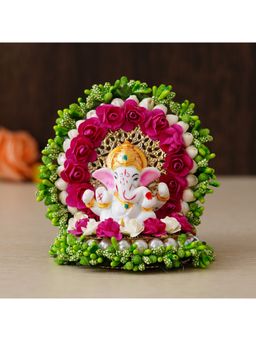 eCraftIndia - Polyresin Lord Ganesha Idol On Green Floral Plate