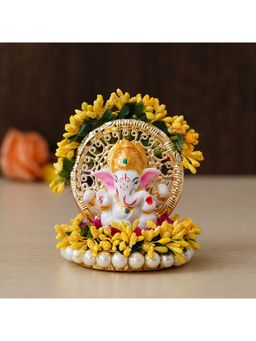 eCraftIndia - Polyresin Lord Ganesha Idol On Yellow Floral Plate