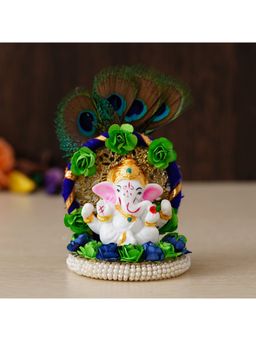 eCraftIndia - Polyresin Lord Ganesha Idol On Peacock Floral Plate
