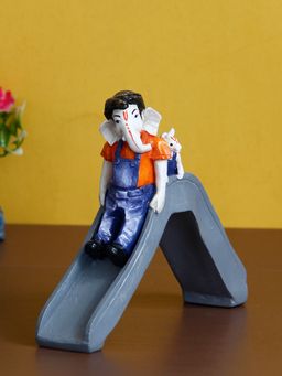 eCraftIndia - Lord Ganesha Idol Enjoying Slide with Mushak Showpiece