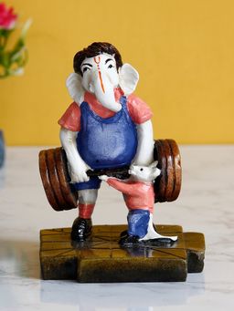 eCraftIndia - Lord Ganesha Idol Doing Weightlifting with Mushak Showpiece