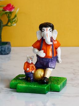 eCraftIndia - Lord Ganesha Idol Playing Football with Mushak Showpiece