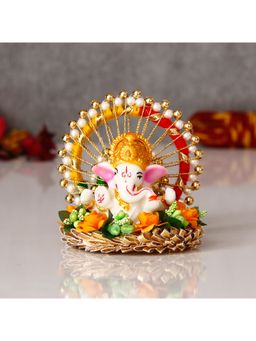eCraftIndia - Lord Ganesha Idol On Floral Gottapatti Base Singhasan