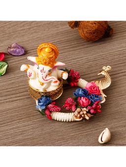 eCraftIndia - Lord Ganesha Idol On Blue & Pink Floral Pearl Base