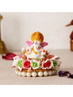 eCraftIndia - Lord Ganesha Idol On Floral and Pearl Singhasan