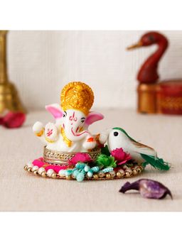 eCraftIndia - Lord Ganesha Idol On Floral Plate with Bird
