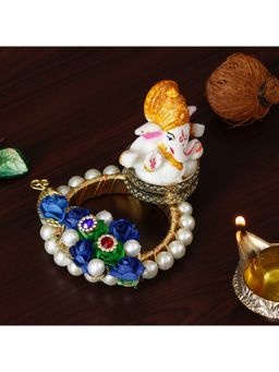 eCraftIndia - Lord Ganesha Idol On Blue Floral and Pearl Singhasan