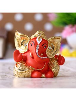 eCraftIndia - Golden and Orange Polyresin Lord Ganesha Idol
