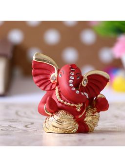 eCraftIndia - Golden and Red Polyresin Lord Ganesha Idol