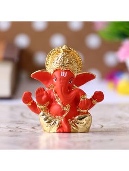 eCraftIndia - Golden Orange Polyresin Lord Ganesha Idol