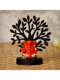 eCraftIndia - Gold Plated Orange Appu Ganesha Showpiece with Wooden Tree