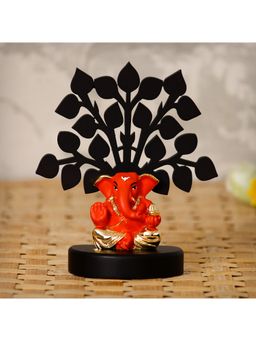 eCraftIndia - Gold Plated Orange Appu Ganesha Showpiece with Wooden Tree