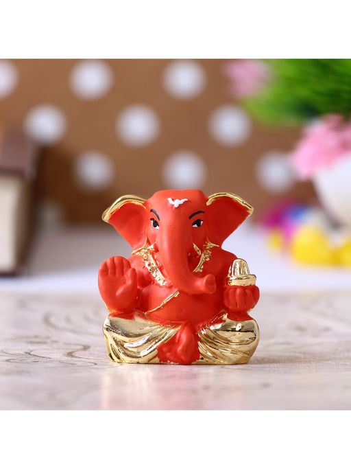 eCraftIndia Gold Plated Orange Appu Ganesha Showpiece
