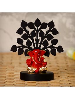 eCraftIndia - Gold Plated Red Appu Ganesha Showpiece with Wooden Tree