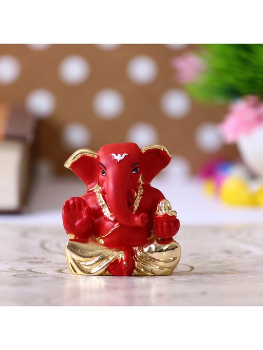 eCraftIndia Gold Plated Red Appu Ganesha Showpiece