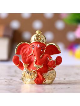 eCraftIndia - Gold Plated Orange Dhoti Ganesha Showpiece