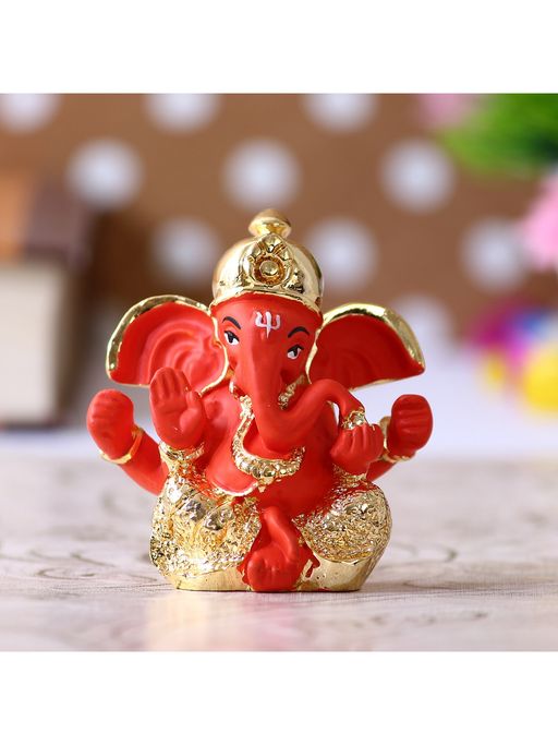 eCraftIndia Gold Plated Orange Dhoti Ganesha Showpiece