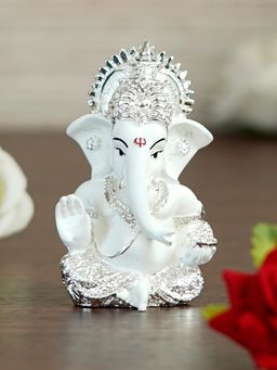 eCraftIndia - Silver Plated White Polyresin Lord Ganesha Idol