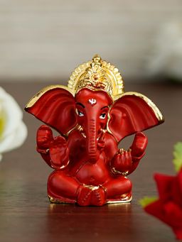 eCraftIndia - Golden and Red Polyresin Lord Ganesha Idol