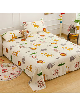 Story@Home - Off White 180 TC Microfiber Kids Bedsheet with 2 Pillow Covers (Queen)