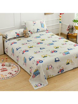 Story@Home - Grey 180 TC Microfiber Kids Bedsheet with 2 Pillow Covers (Queen)