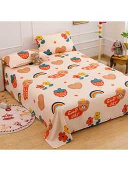 Story@Home - Peach 180 TC Microfiber Kids Bedsheet with 2 Pillow Covers (Queen)