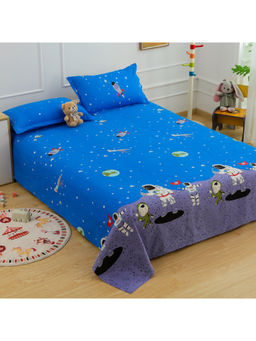 Story@Home - Blue 180 TC Microfiber Kids Bedsheet with 2 Pillow Covers (Queen)