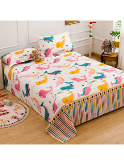 Story@Home - Pink 180 TC Microfiber Kids Bedsheet with 2 Pillow Covers (Queen)