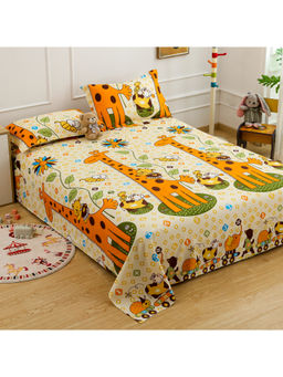 Story@Home - Yellow 180 TC Microfiber Kids Bedsheet with 2 Pillow Covers (Queen)