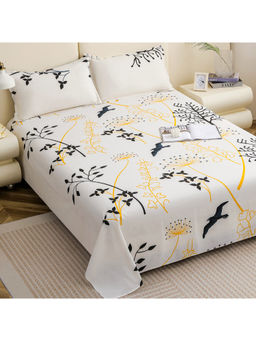 Story@Home - 210 TC White Floral Bedsheet with 2 Pillow Covers (King)