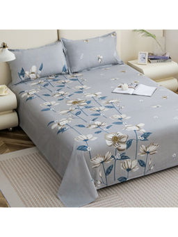 Story@Home - 210 TC Grey Floral Bedsheet with 2 Pillow Covers (King)