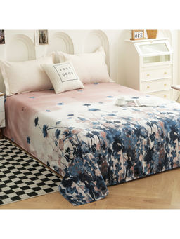 Story@Home - 240 TC Multi-Color Cotton Linen Printed Flat Bedsheet with 2 Pillow Covers (King)