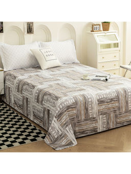 Story@Home - 240 TC Multi-Color Cotton Linen Printed Flat Bedsheet with 2 Pillow Covers (King)