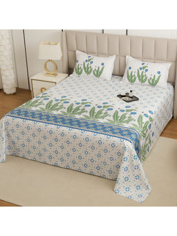 Story@Home - Blue Cotton 240 TC Bedsheet with 2 Pillow Covers (King)