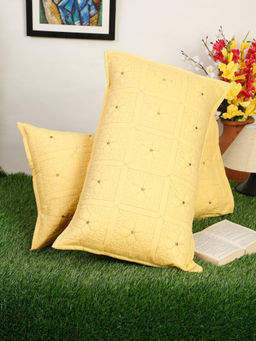 HOSTA HOMES - Yellow Floral Pure Cotton Pillow Covers (Pack of 2)
