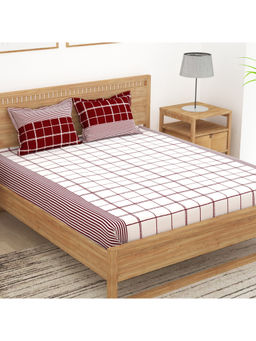 Story@Home - Maroon 152 TC Cotton Bedsheet with 2 Pillow Covers (Queen)