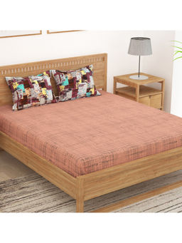 Story@Home - Peach 152 TC Cotton Bedsheet with 2 Pillow Covers (Queen)